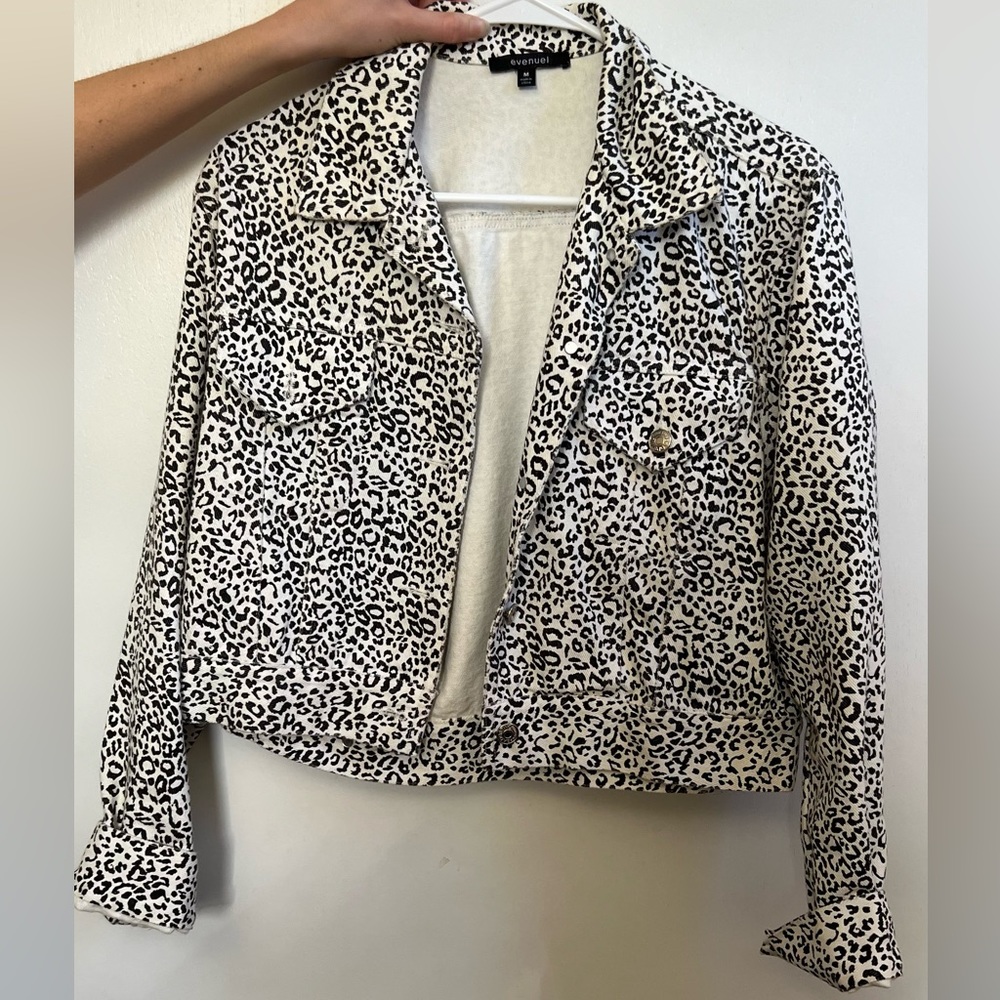 12th Tribe Black and white leopard print denim jacket